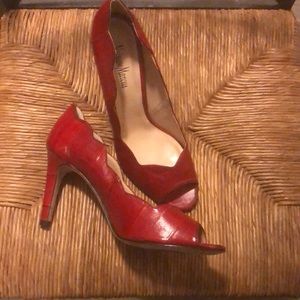 Vintage Neiman Marcus Red Eelskin Peep Toe Heels.